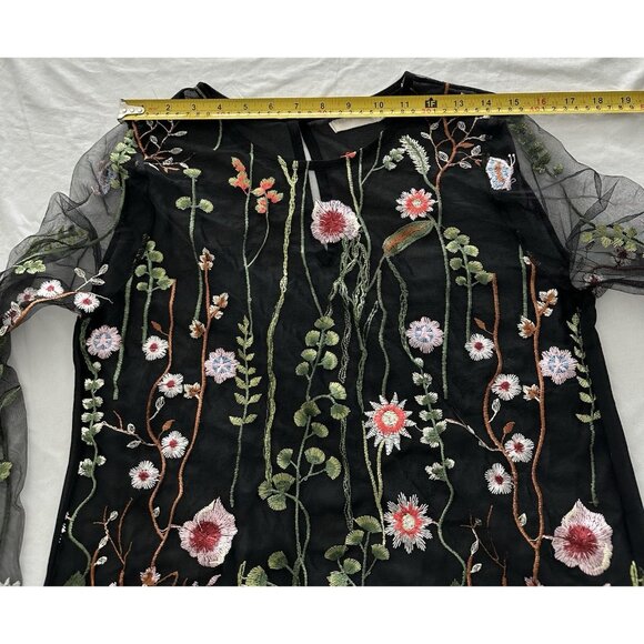 Vera & Lucy black floral sheer long sleeve blouse L - Picture 5 of 7